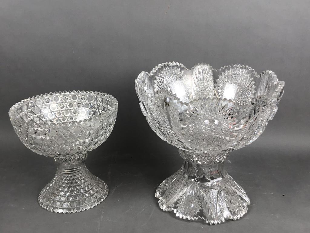 2 Cut Crystal Punch Bowls Largest is 13 1/2" x 14 1/4" (1 of 7)