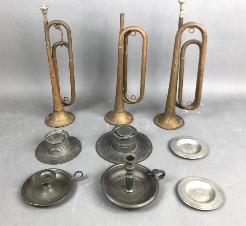 A Group of 3 Copper Bugles Together with 2 (1 of 6)