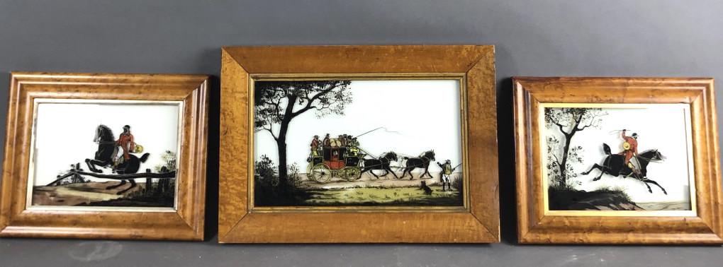 A Group of 3 Reverse Paintings on Glass. Comprising of (1 of 6)