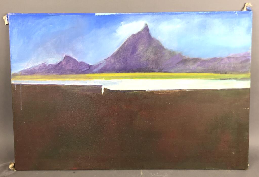 Steve Jaffe (American 1942 - 2009) Landscape, Oil on: Landscape, Oil on canvas Provenance: Steve Jaffe Estate Unsigned Overall 24" x 36" Condition, needs cleaning, som e paint run