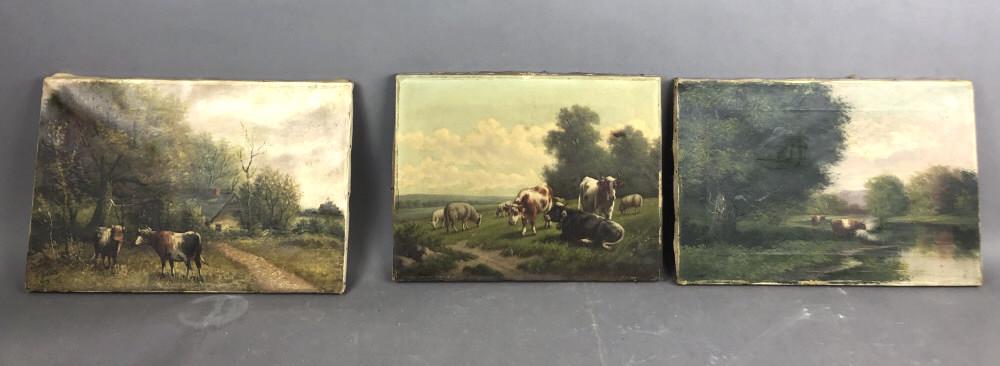 A Group of 3 Cow Paintings. Oil on canvas, one signed (1 of 8)