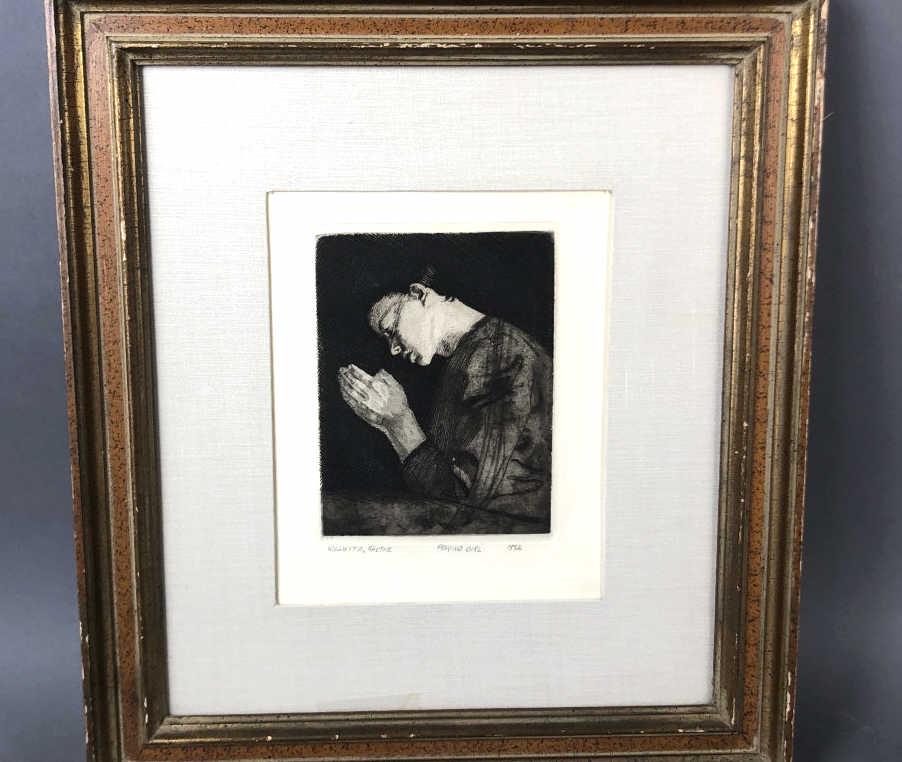 Kaethe Kollwitz Praying girl. Etching. Sight is 10" x (1 of 4)