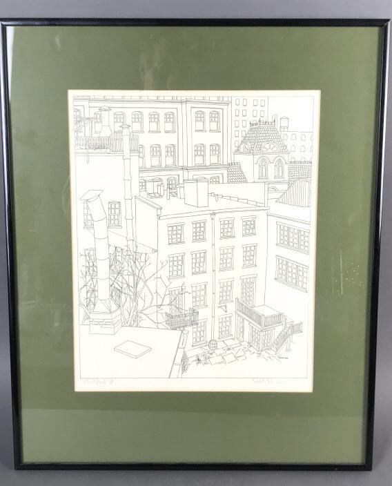 Robert Perrine Bedford Street. Ink on paper , signed: Bedford Street. Ink on paper , signed (LR) Sight is 15" x 12" Condition, good
