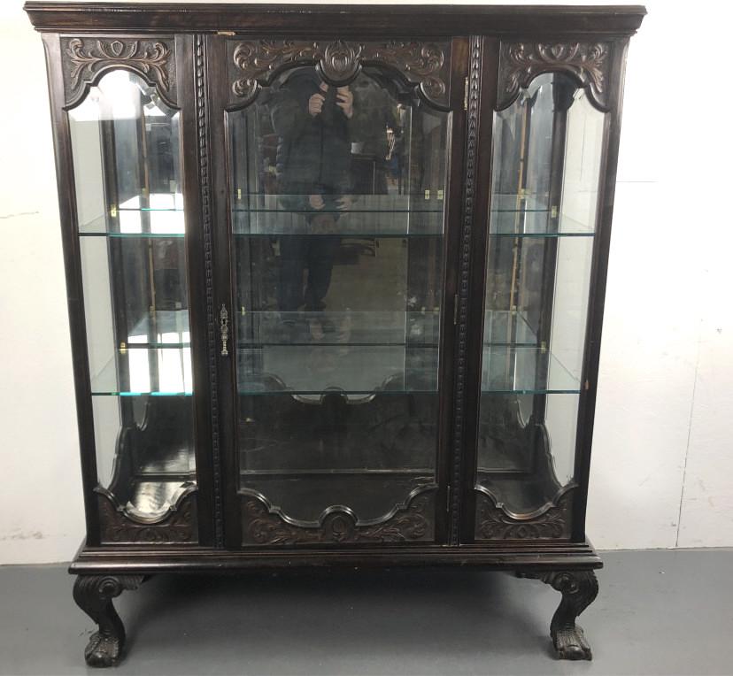 Carved mahogany china cabinet 65 1/2"h x 54 1/4"w  x19 (1 of 5)