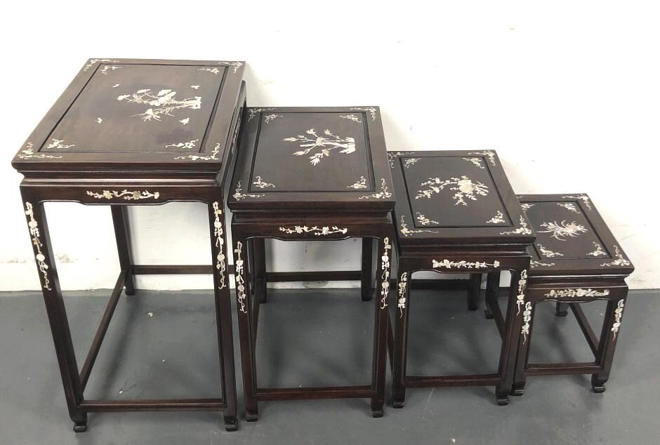 Set of Four Asian Rosewood Nesting Tables With mother (1 of 5)