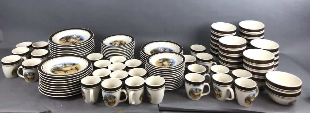 A Folk Craft Stoneware Partial Dinner set Bugling Elk (1 of 8)