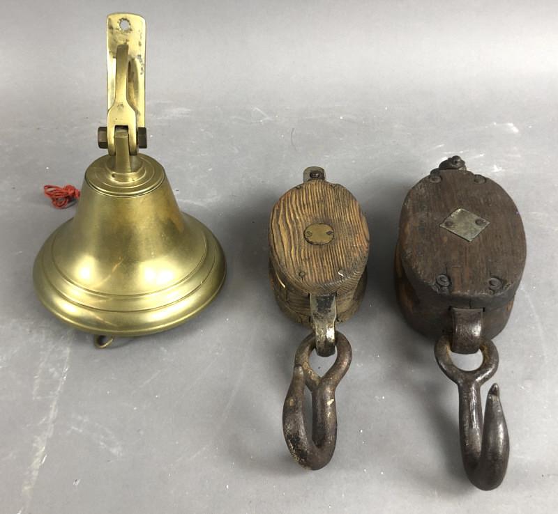 A Ships Bell Together with 2 Wooden Blocks. Bell is 7"h (1 of 6)