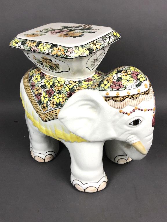 Porcelain Elephant Form Garden Seat. Signed Ardalt.: Signed Ardalt. 17"h x 18 1/2"w x 11"d. Condition, some crazing on finish.