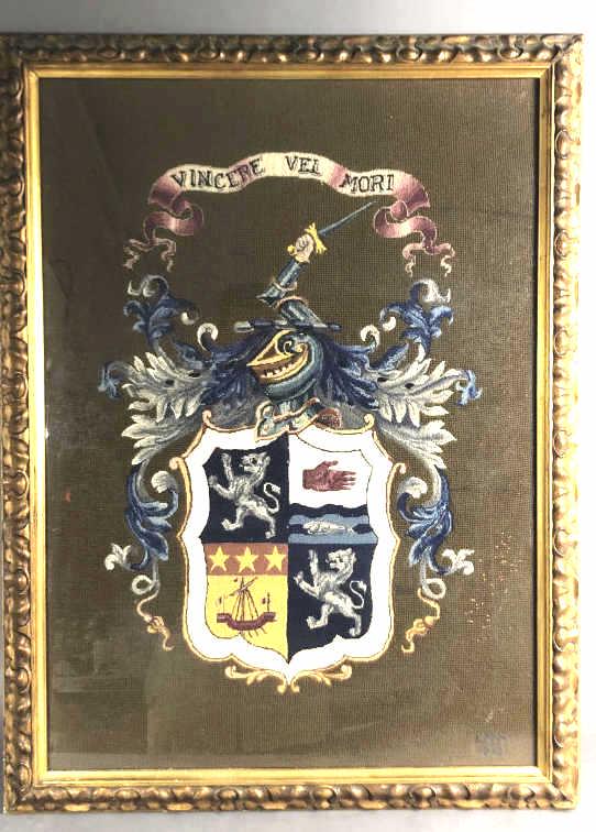 Needlepoint Coat of Arms Vincere Vel Mori.  Overall 35" (1 of 6)