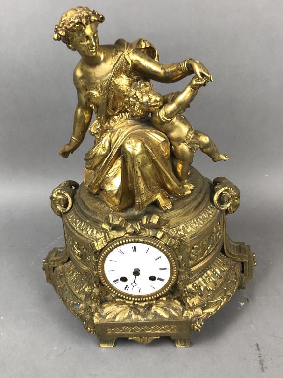 A Gilt Metal Figural Clock 18"h x 14"w x 8 1/2"d (1 of 4)