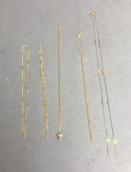 A Group of Five 14K Gold Chains. Approximately 7.5 DWT (1 of 4)