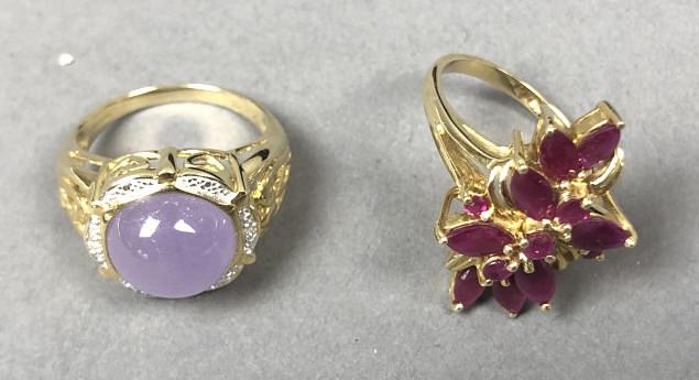Two 14K Gold and Precious Stone Rings. Approx 8.7 DWT. (1 of 3)
