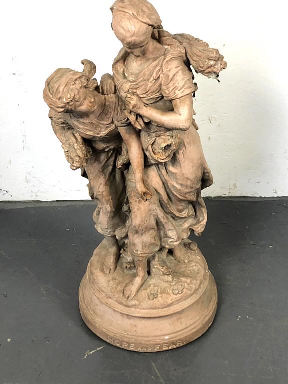 Hope and Fear Figural Pink Plaster Statue. 30 1/4"h x (1 of 7)