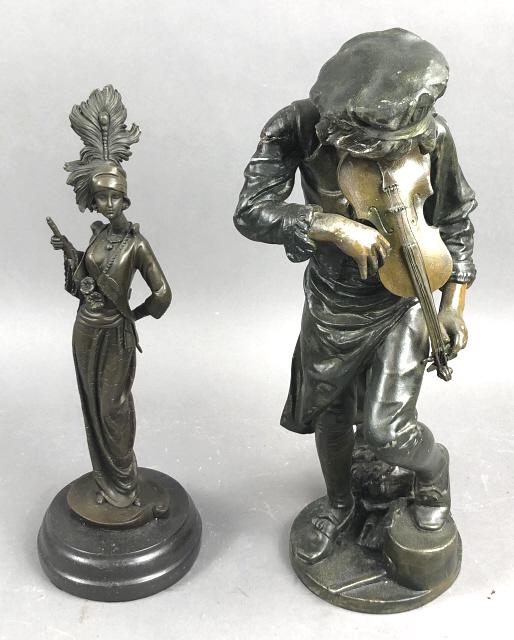 Art Deco Style Bronze of Lady Together with white metal (1 of 11)