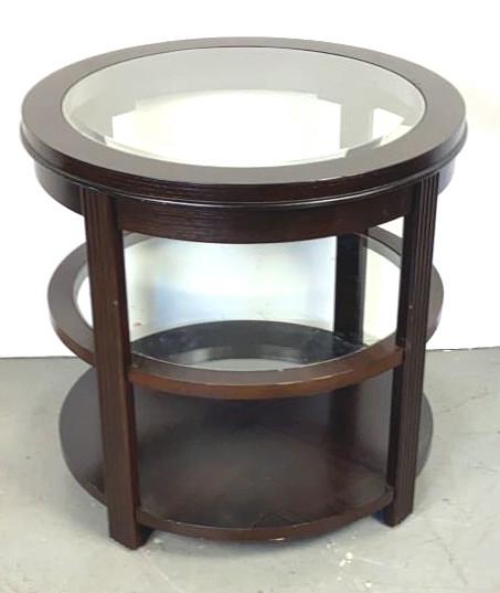 A Circular 2 Tiered Wood & Glass Side Table 26 1/4"h x (1 of 5)