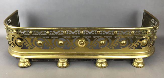 19th Century Brass Fender: 10"h x 40 1/4"w x 14 1/2"d Condition, light overall wear