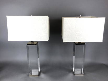 A Pair of Modern Glass and Chrome Lamps: Overall height is 31". Condition, some minor scratches