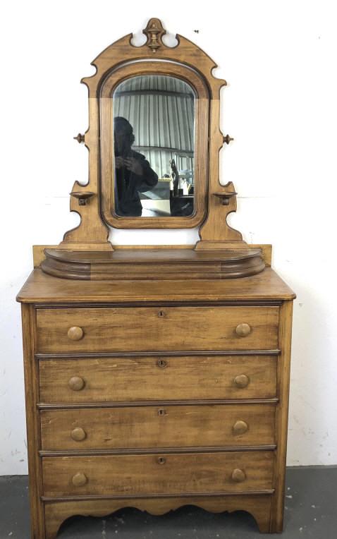 Victorian Maple 4 Drawer Chest with Mirror (1 of 7)