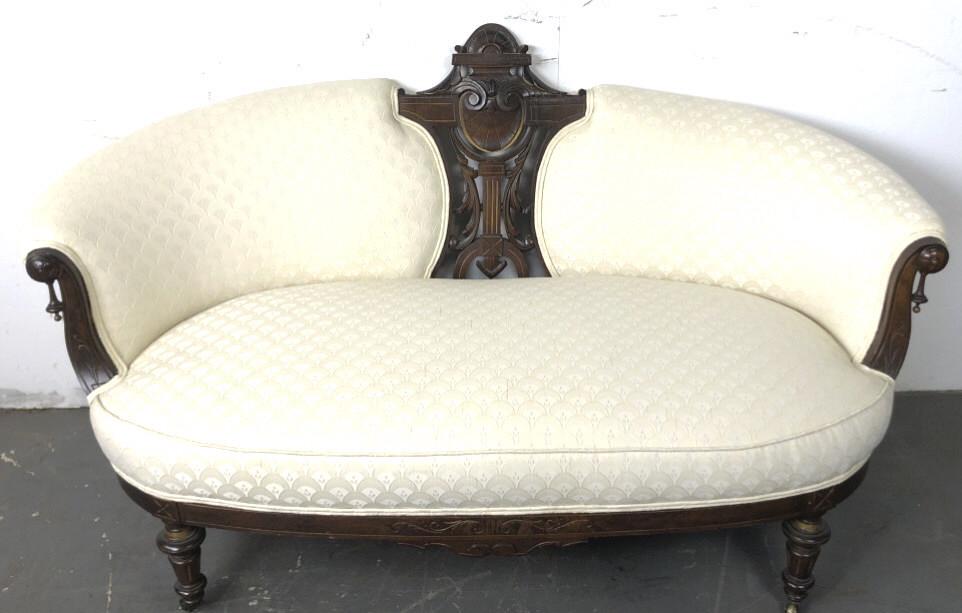 A Victorian Carved Walnut & Upholstered Settee (1 of 7)