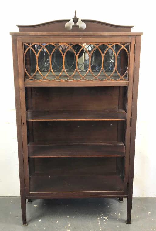 Regency Style Mahogany China Cabinet: 67"h x 37"w x 14 1/2"d. Condition, scratches , scuffs, crazed finish