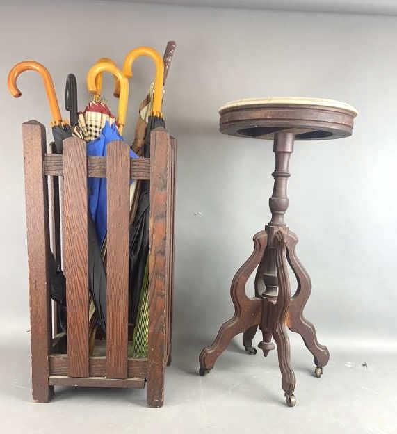 Wood Umbrella Stand and Marble Top Side Table (1 of 8)