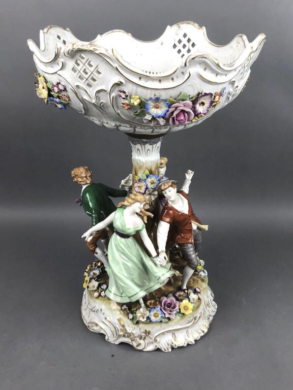 Dresden Style Porcelain Centerpiece: 19 1/2"h x 13"diam. Condition, old repairs, chips
