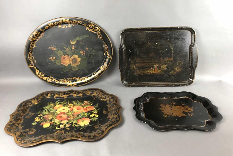 A Group of 4 Decorative Painted Trays (1 of 6)
