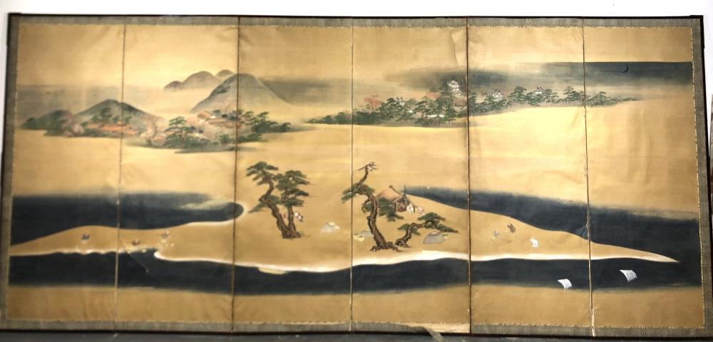 6 Panel Japanese Tosa School Screen . (1 of 9)