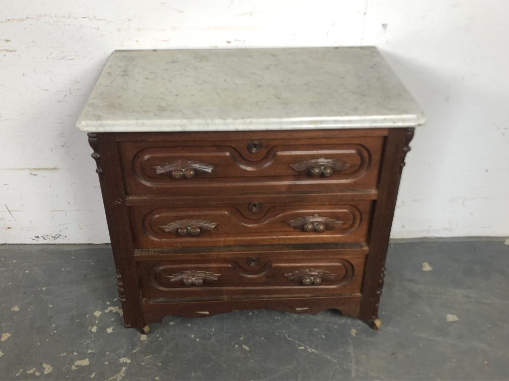 Victorian Walnut 2 Drawer Chest with Marble Top (1 of 4)