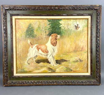 Thos. R Defronzo Painting.: Hunting in the scrub. After Edwin Megargee. Oil on canvas . Signed (LR) Sight is 23 1/2"x 17 1/2". Condition, some chipped paint , old repair to