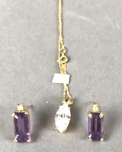 14K Gold & Amethyst Earrings  & 14K Gold Necklace (1 of 5)