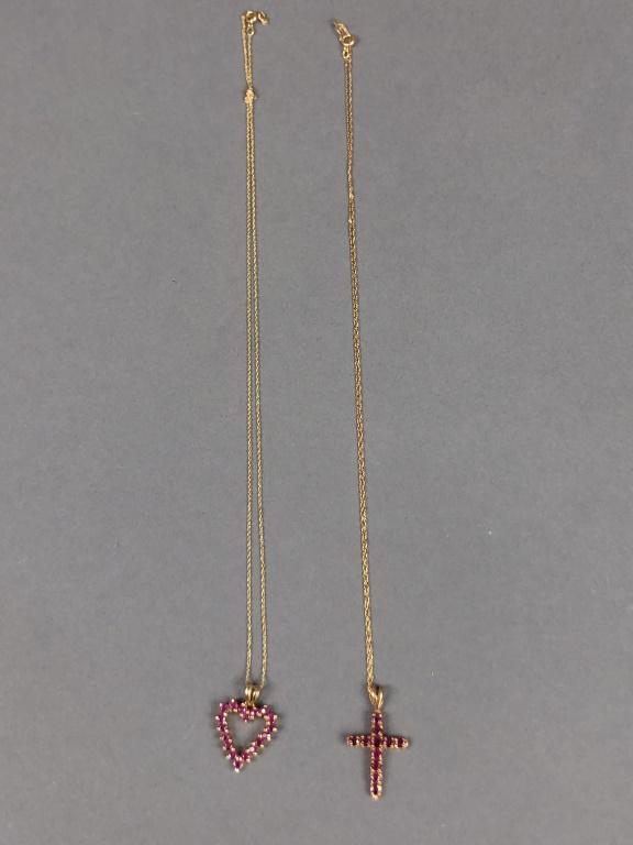 14K Gold Ruby Cross Necklace and A Heart Necklace (1 of 4)