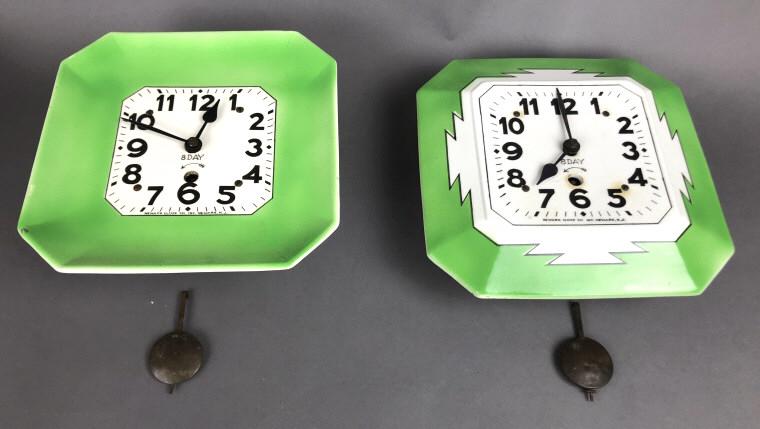 Two Art Deco Style Porcelain Kitchen Clocks. Manufactured by Newark Clock Company, Newark , New (1 of 6)