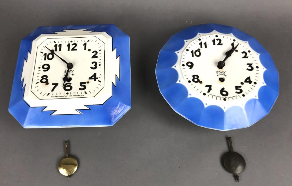 Two Art Deco Style Porcelain Kitchen Clocks Manufactured by Newark Clock Company. Newark, NJ Largest (1 of 5)