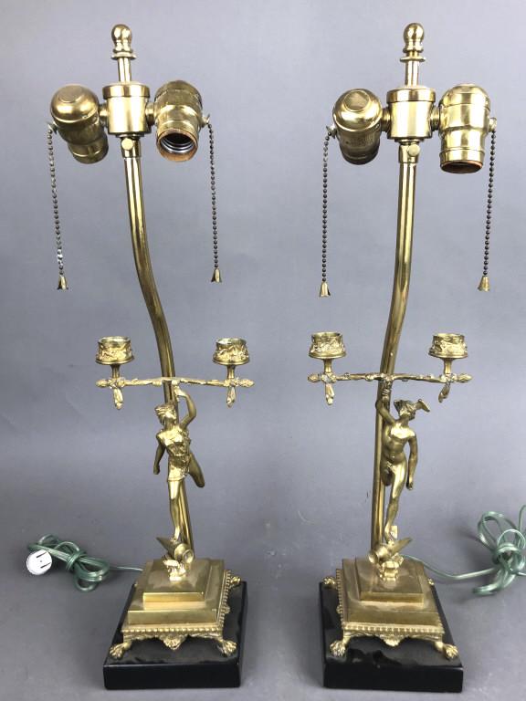 A Pair of Empire Style Bronze Candelabra Mounted as Lamps Overall height is 22" x 5 3/4"w. (1 of 5)