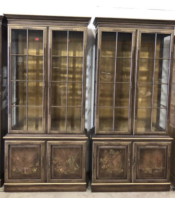 A Pair of  Chinoiserie Display / China Cabinets With built in lights, glass shelves and beveled (1 of 7)