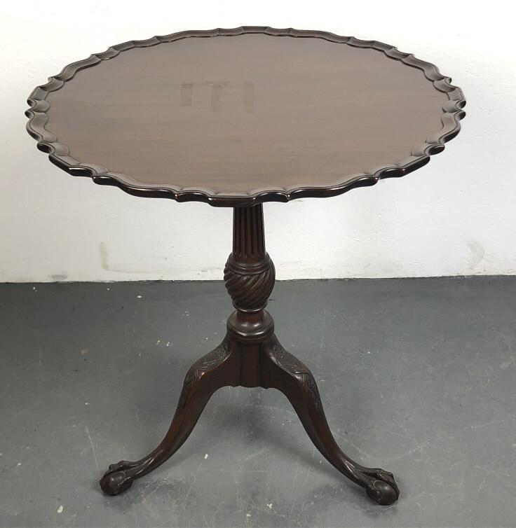 Chippendale Style Mahogany Pie Crust Table. 29 1/2"h x 27 1/2"diam. Condition, some scratches , (1 of 6)