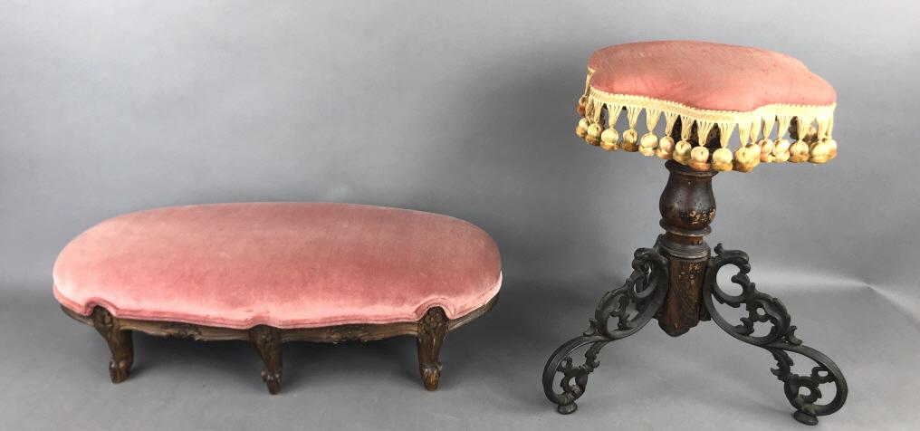 Victorian Metal and Wood Piano Stool. Together with Louis XV style foot stool. Piano stool is 20"h. (1 of 6)