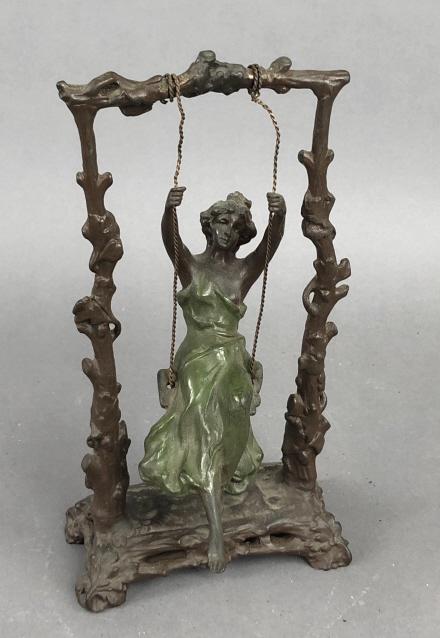 Art Nouveau Style Bronze of Girl on Swing 10 1/4"h x 5 1/2"w x 5 1/2"d Condition, needs cleaning (1 of 5)