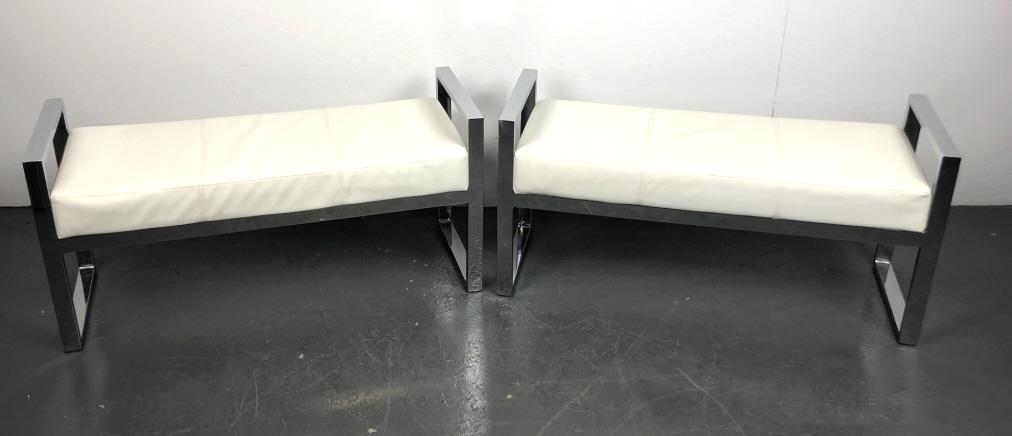 A Pair of Contemporary Chrome Benches Vinyl Fabric 20"h x 40 1/2"w x 14 1/2"d Condition, some (1 of 4)