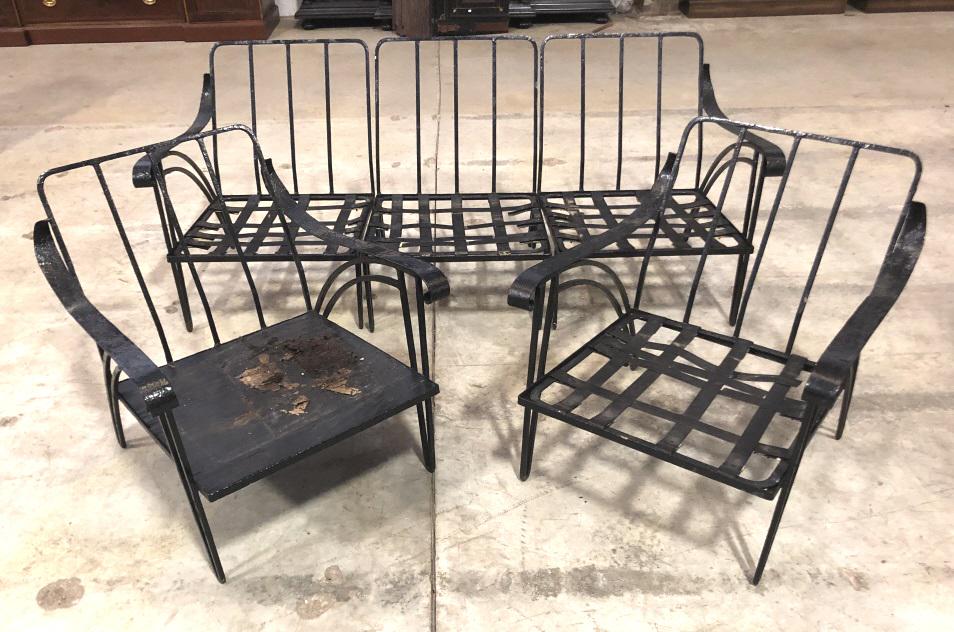 5 Piece Wrought Iron Patio Set Comprising of 3 section settee and 2 armchairs Settee is 27 3/4"h x (1 of 7)
