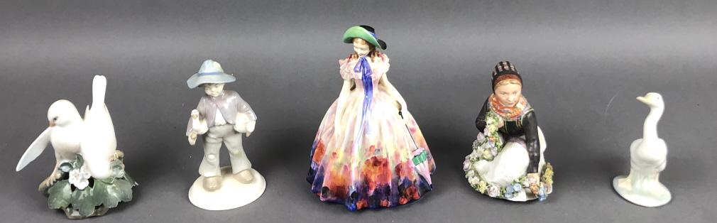 Group of 5 Porcelain Figures Including Royal Doulton, Lladro, Royal Copenhagen, etc Tallest 7 1/2" (1 of 12)
