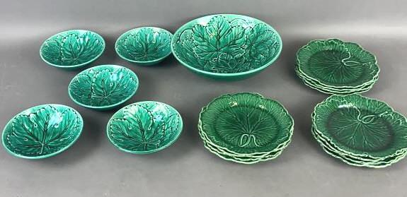 Wedgwood Cabbage Leaf  Bowls And Plates Including 1 serving bowl, 5 small bowls, and 12 plates. (1 of 7)