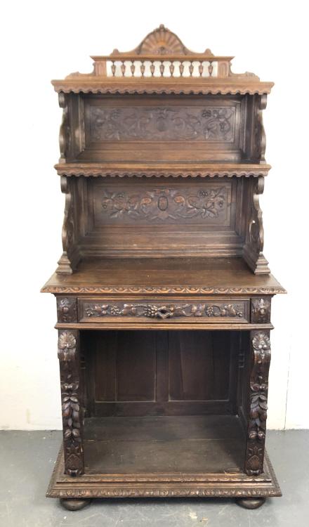 Continental Oak Side Cabinet 75 1/2"h x 38"w x 21"d Condition, missing bottom shelf, some scratches (1 of 5)