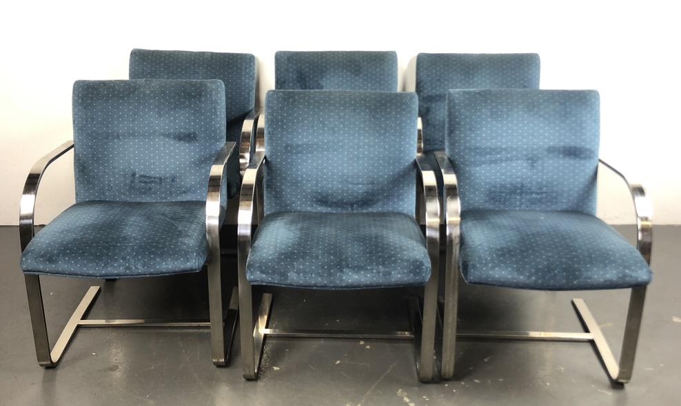 Set of 6 Bruno Style Chrome Dining Chairs 32"h x 22 3/4"w x 21 1/2"d. Condition, some scratches and (1 of 5)