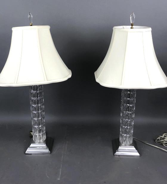 A Pair of Crystal Lamps: 31"h to finial. Condition, untested