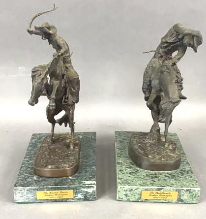 Two Bronze Cowboy and Horse Sculptures (1 of 7)