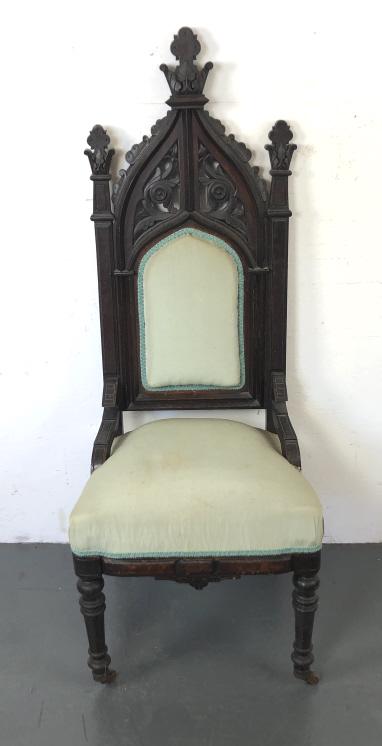 Gothic Style Walnut Upholstered Side Chair (1 of 4)