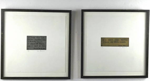 Tom Levine (American 1945-2020): 2 Etchings with quotes by George Bernard Shaw and Grandma Moses. Limited Edition, 12/12 Overall 17 1/4" x 17" Condition, some scratches to frame