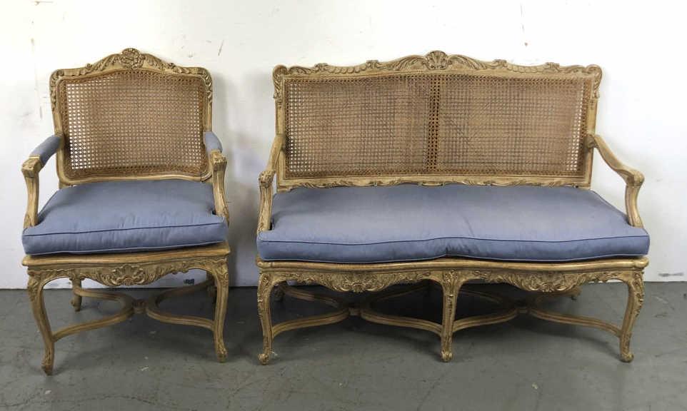 Louis XV Cane Back Settee & Armchair (1 of 7)